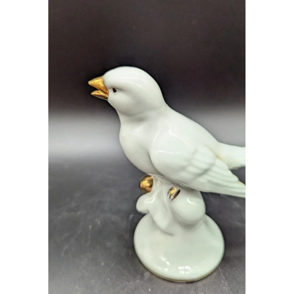 Vintage Erphila White Porcelain Bird Finch Gold Decorations Germany